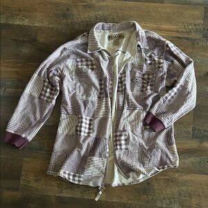 Vintage B.U.M. Equipment Muted Purple Patchwork Zipper Front Flannel